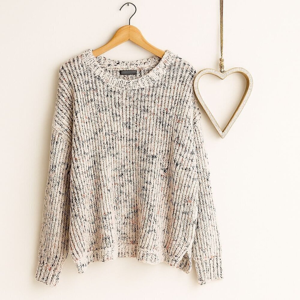 Cable & Gauge Womens Plus Size 3X Ribbed Knit Marled Confetti Sweater Off White